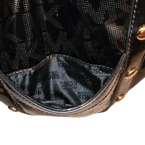 MICHAEL KORS NWT Delancy Signature Black Patent Leather Shoulder Tote Medium - Picture 8 of 16